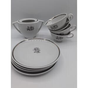 Vintage Princess Tru-Tone Cameo Rose 4 teacups 4 dessert plates creamer no lid